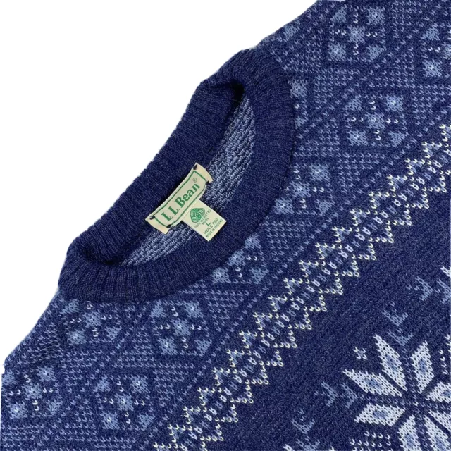 Uomo L Vintage Ll Fagiolo Fair Isle Neve Fiocchi Pesante Lana Maglione Blu Fatto
