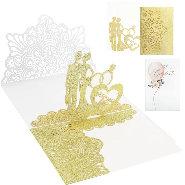 Biglietto Pop-up 3D Per Matrimonio - Sposi Che Girano Tra Le Rose, Con Spazio Per Banconota Regalo, Busta Inclusa, FSC