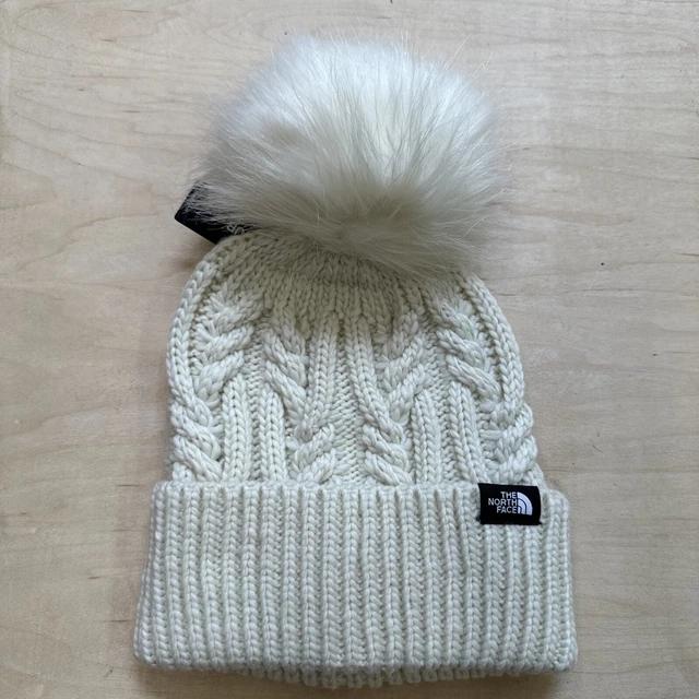 North Face Oh Mega Fur Pom Beanie Hat  Gardenia White