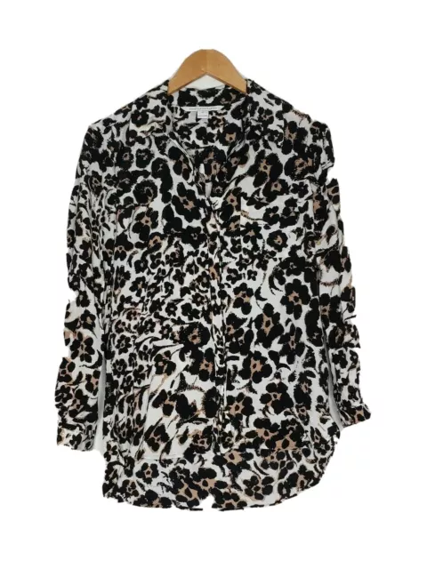 DVF Diane Von Furstenberg Lorelei Two Print Blouse Silk Cheetah Floral Size 6