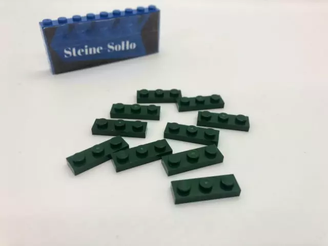 Lego (c) 10x 1x3 Platte - 3623 - dunkelgrün - dark green - plate