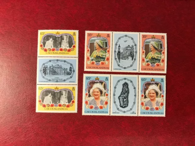 Caicos Islands 1985 Mnh Queen Mother 85Th Birthday Royalty Gutter Pairs