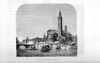 Stampa antica VERONA Chiesa di Santa Anastasia Veneto 1877 Old antique print 
