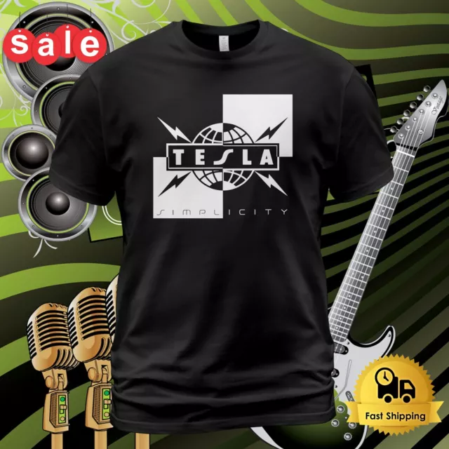 Tesla - Simplicity  Metal Rock Band Legend Mens Black, White T-Shirt Size S-5XL