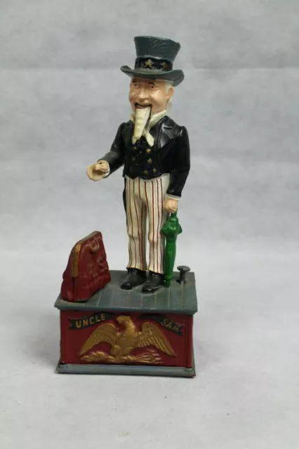 seltene Vintage Spardose Uncle Sam US Bank mechanisch aus Eisen Sammlerstück