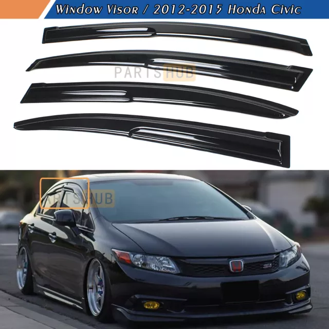 For 2012-2015 Honda Civic Sedan JDM Wavy Mugen Style Window Visors Rain Guards