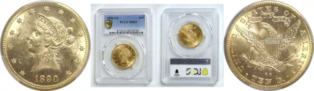 1890-CC $10 Gold Coin PCGS MS-61