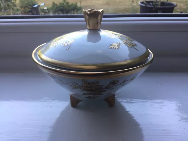 Royal Porzellan Bavaria KPM Germany Handmade Trinket Bowl & Lid Gold Decoration