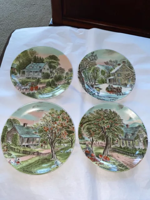 Vintage Japan Currier & Ives Four Seasons, Set of 4 Decorative 6 1/2" Plates