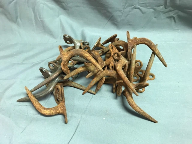 Vintage Small Pair Metal Wall Rack Meat Hooks Old More Available 883-22B 8