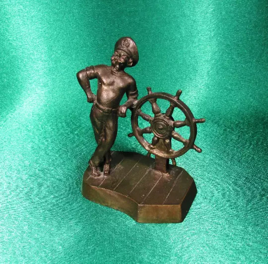 Vintage Souvenir Boatswain Captain at Helm Bronze Nimor Soviet Statuette USSR
