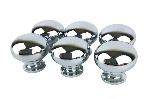 Chrome Polished Silver Knobs Pulls Dresser Drawer Cabinet Handles Set 6 Retro