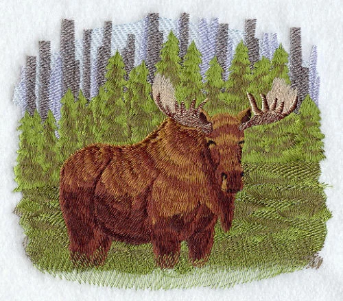 Embroidered Short-Sleeved T-shirt - Moose in the Woods D9920 Size S - XXL