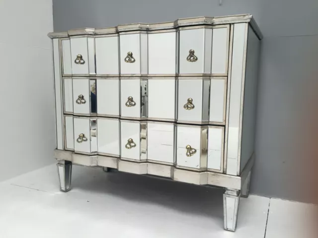 Large Venetian Mirrored Chest Of 3 Drawers Bedroom Furniture Retro Glass Storage 3