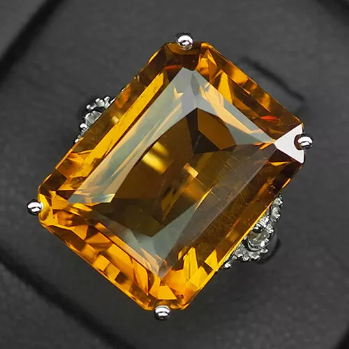 Topaz Orange Champagne Octagon 17.40 Ct.  925 Sterling Silver Ring Size 6 Gift