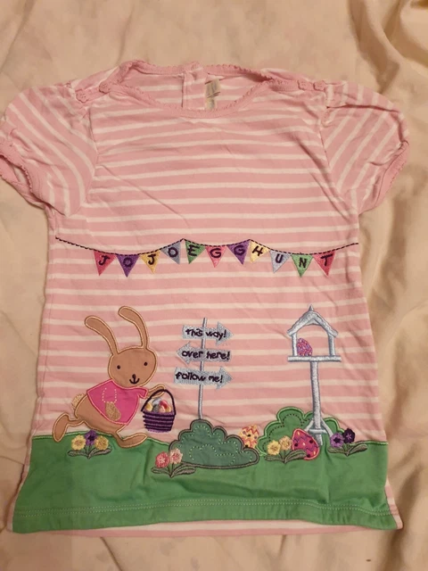 Maglietta Jojo Maman Bebe applique età 4-5 coniglietto coniglio easter egg caccia in perfette condizioni