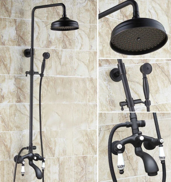 Oil Rubbed Bronze Bathroom Shower Faucet Set 8" Rain Shower Head, Handheld Spray