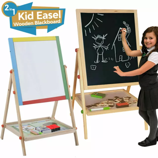 2 in 1 Kids Easel Toy Drawing Art Craft Wooden Blackboard Whiteboard Xmas Gift