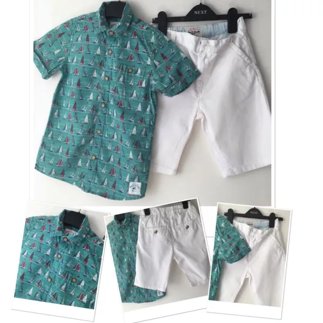 Next Boys summer white shorts & mantaray Debenhams nautical  shirt 8 yrs