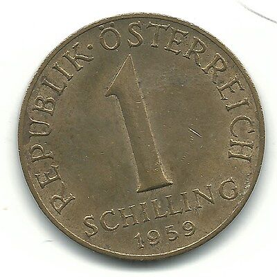 A Very Nice High Grade Au + 1959  Austria 1 Schilling Coin-Jan052