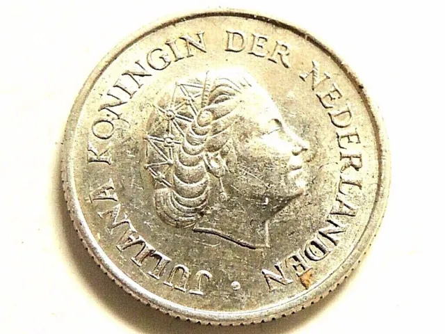 1967 Netherlands Antilles One Quarter (1/4) Gulden Silver "Juliana" Coin