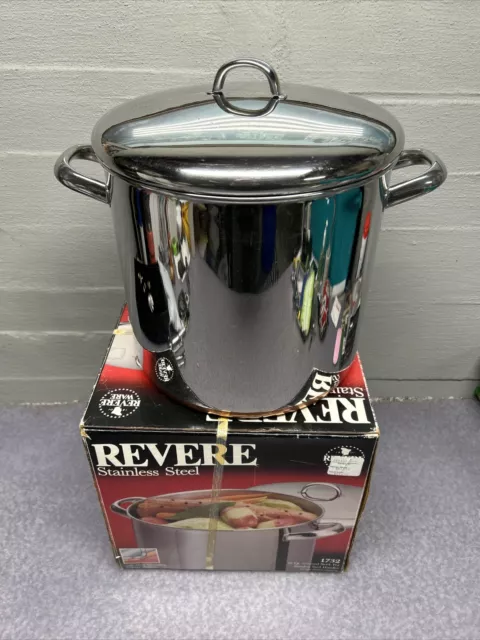 Revere Ware 12 QT Copper Bottom Copper Clad Stainless Steel Stock Pot w/Lid-Box