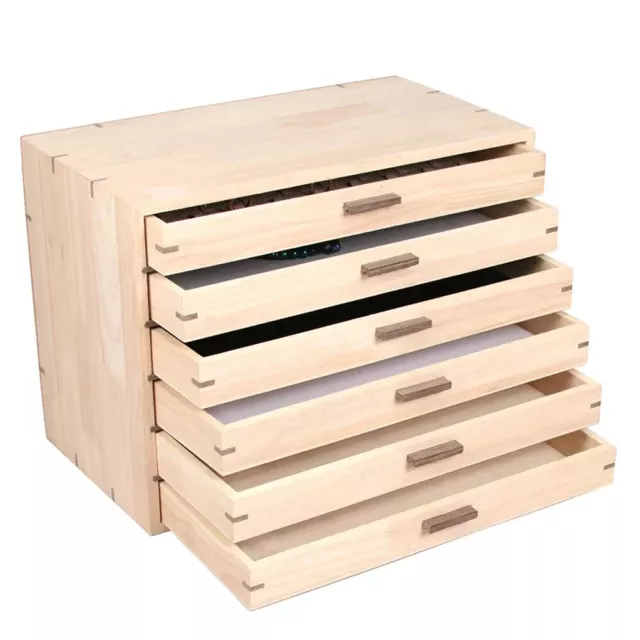 Natural Wood 6 Drawer Jewelry Tray Compartment Organizer 16" x 9" x 11.75"