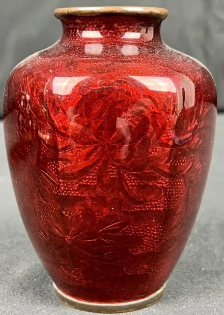 Rare Miniature Antique 3.75” Meiji Era Signed Ginbari Japanese Cloisonne Vase