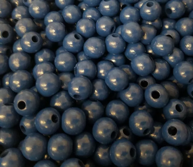 Lot of 100 Small Blue Wooden Macrame 11mm Round Wood Craft Jewelry Beads
