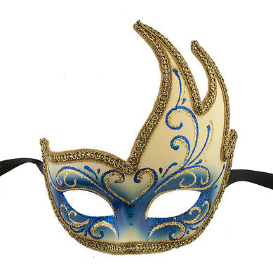 Mask from Venice Colombine Swan Lilou Blue Golden Gala 1139 V57