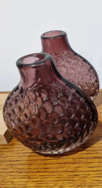 Vintage 20th century Aubergine Purple Glass 'Onion' Vases x 2. 2