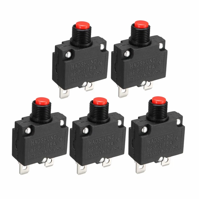 5pcs AC 125V/250V 15A bouton poussoir Coupe-circuit surcharge compresseur air