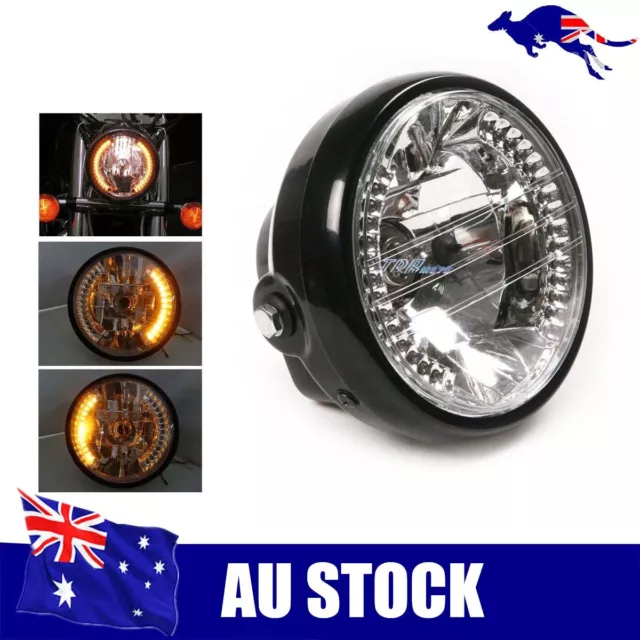 6.5'' Inch Motorcycle Round Amber Headlight Halogen H4 Bulb with LED Turn Signal