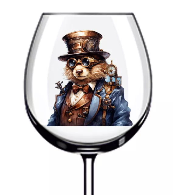 12x Steampunk Bear Colorido Botella de Vino Botella Vaso Vaso Vaso Van Vinilo Pegatina Calcomanía