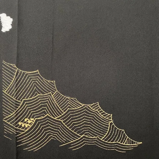 Divine #A 14x62 LONG Vintage Tomesode Black Silk Japanese Kimono Fabric ToE32