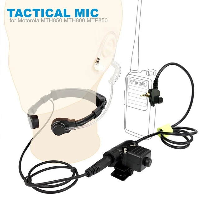Microphone Neck Throat Mic Earpiece Radio Tactical PTT Headset f Motorola MTH850