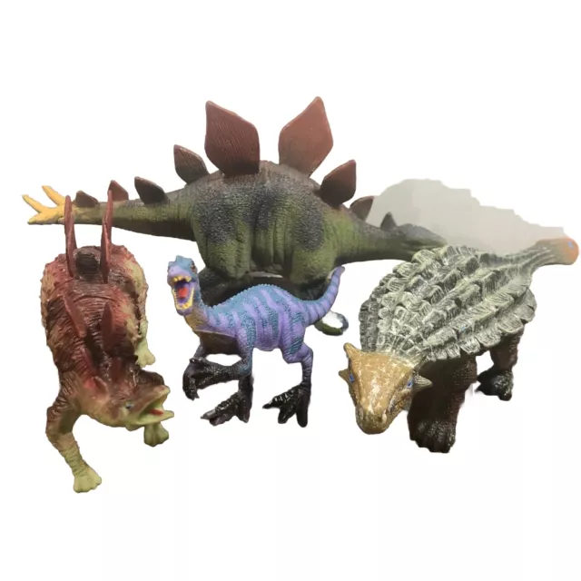 DINOSAUR LOT Realistic Plastic Ankylosaurus Stegosaurus Lot Of 4