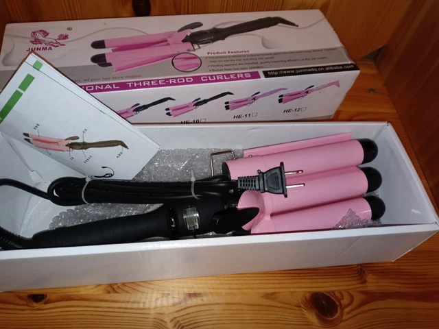 JUNMA PROFESSIONAL CERAMIC Three rod Hair Curling Iron Pink. New Open Box 20.00 PicClick