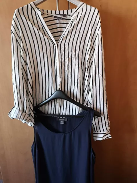 Size 18 Ladies Bundle Of Tops x 2 - Blue Vest & White Striped Blouse - Primark