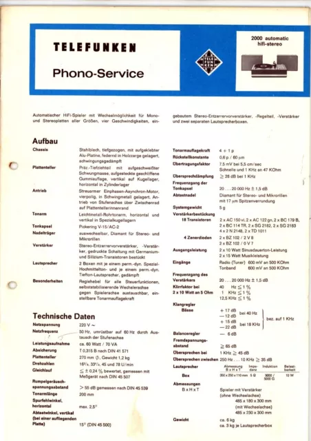 TELEFUNKEN Phono-Service  2000 automatic hifi-stereo Service Manual