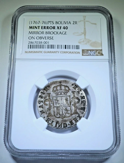 NGC XF-40 1700's Mirror Brockage Mint Error Spanish Bolivia Silver 2 Reales Coin NGC XF-40 1700's Mirror Brockage Mint Error Spanish Bolivia Silver 2 Reales Coin