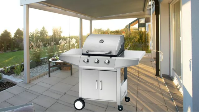 Grill Gasgrill Grillwagen mit 3 Edelstahlbrenner Gussgrillrost Temperaturanzeige 4