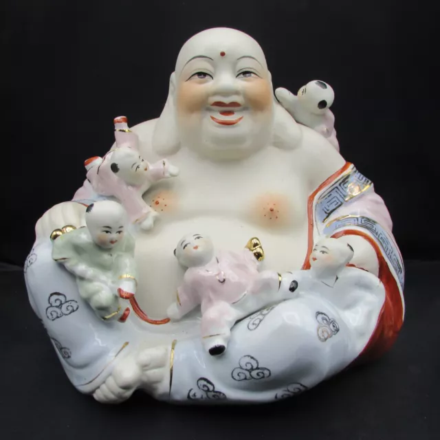 Large Chinese Porcelain Laughing Buddha Figurine heavy christmas gift present