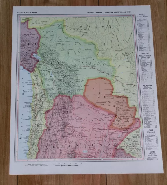 1958 Original Vintage Map Of Argentina Chile Bolivia / Brazil / South America