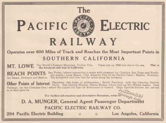 1910 Pacific Electric Railway Co Print Ad – Routes & Attractions in Southern CA