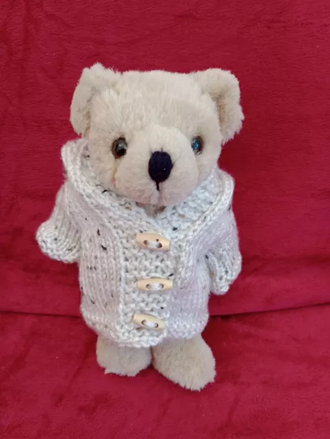 Hand Knitted Teddy Bear Hooded Duffle Coat to fit a 7"-8" Bear