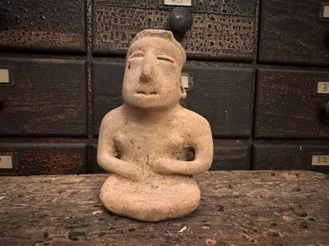 Pre-Columbian Mexico Mayan Sitting Figure Terracotta Pottery Historic Artifact