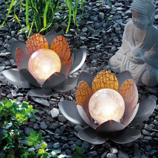 SOLAR LOTUSBLÜTE 2ER Set warmweiß Solarleuchte Garten Solarlampe