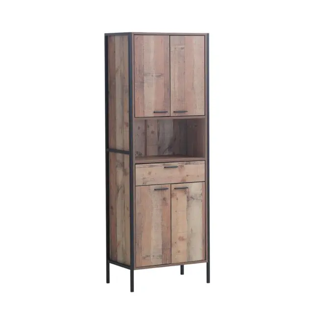 Stretton Tall Storage Kitchen Pantry Sideboard Cabinet Rustic Industrial Oak