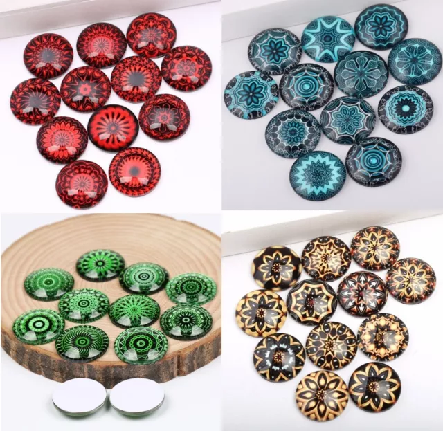 10 Mandala Mix Patterns Cabochons Mixed Round Glass Cabochon Flat Back Finding